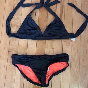 Athleta Black and Coral Bikini Set
